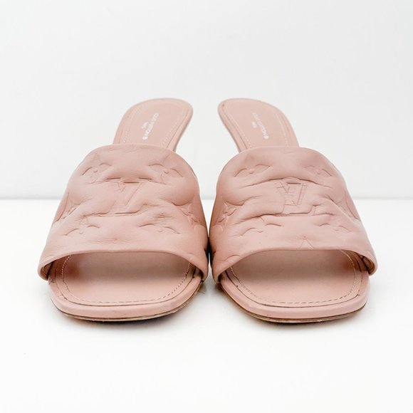 Louis Vuitton Revival Mule Monogram Heel Padded Heels Sandals Natural Nude Beige - Picture 7 of 16